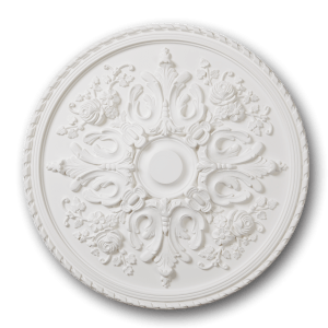 Ornate white R12 ARSTYL ceiling rose with a traditional floral pattern.
