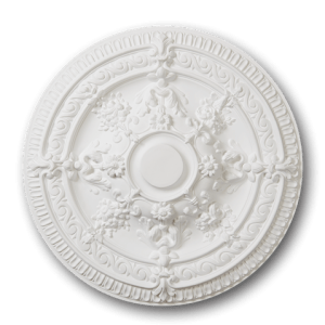Ornate white R11 ARSTYL ceiling rose with a traditional floral pattern.